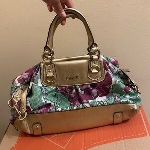 Coach Gold and Floral Satchel